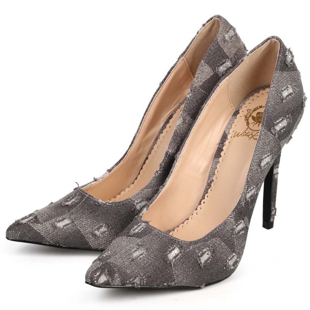 Wild Rose Women Pointy Toe Gray Denim Cushioned Classic Stiletto Heel Pumps